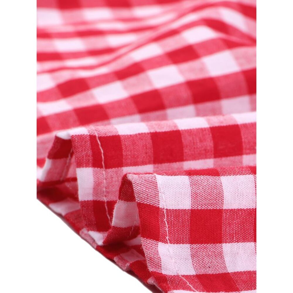 Gingham Peplum Top Summer Square Neck Plaid Blouse Red - Picture 5 of 6